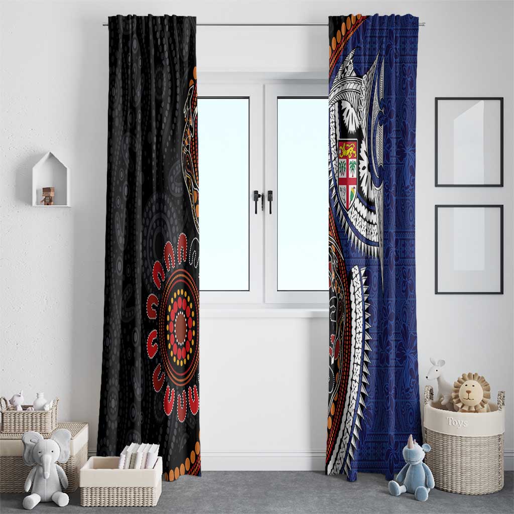 Fiji and Australia Together Window Curtain Kangaroo Aboriginal with Tribal Tapa Hibiscus Half Style LT03 - Polynesian Pride