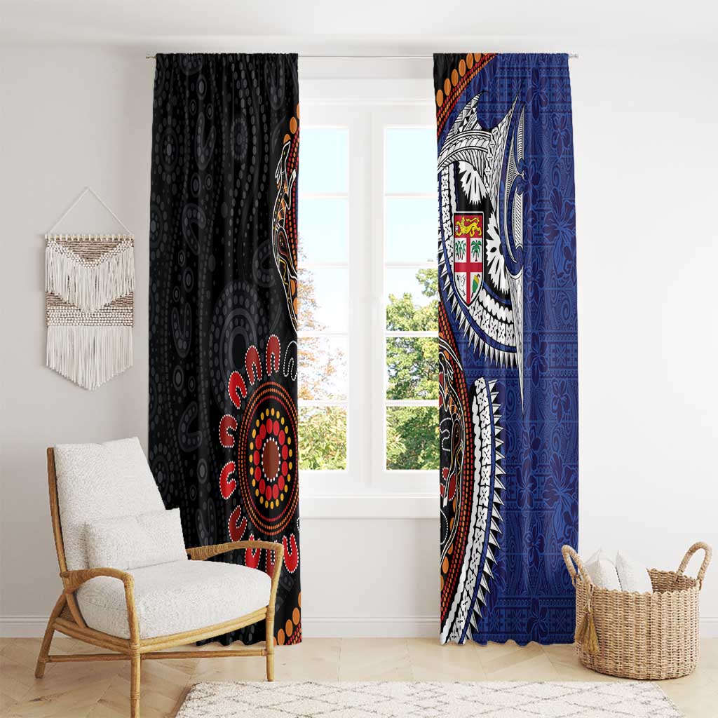 Fiji and Australia Together Window Curtain Kangaroo Aboriginal with Tribal Tapa Hibiscus Half Style LT03 - Polynesian Pride