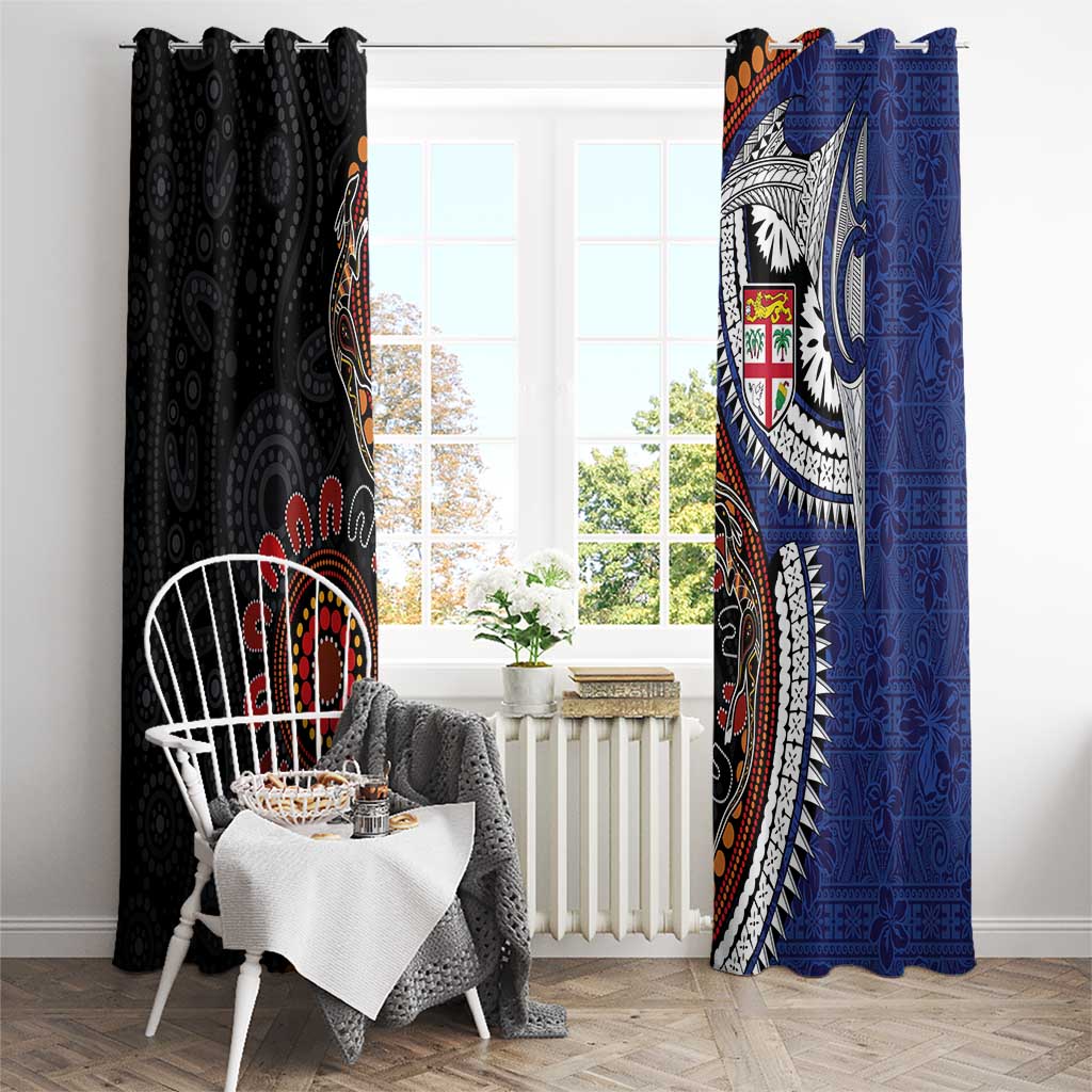 Fiji and Australia Together Window Curtain Kangaroo Aboriginal with Tribal Tapa Hibiscus Half Style LT03 - Polynesian Pride