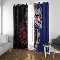Fiji and Australia Together Window Curtain Kangaroo Aboriginal with Tribal Tapa Hibiscus Half Style LT03 With Grommets Black - Polynesian Pride