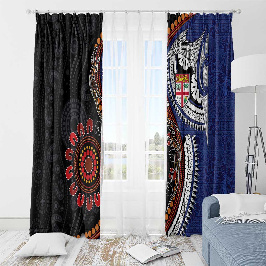 Fiji and Australia Together Window Curtain Kangaroo Aboriginal with Tribal Tapa Hibiscus Half Style LT03 - Polynesian Pride