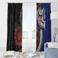Fiji and Australia Together Window Curtain Kangaroo Aboriginal with Tribal Tapa Hibiscus Half Style LT03 - Polynesian Pride