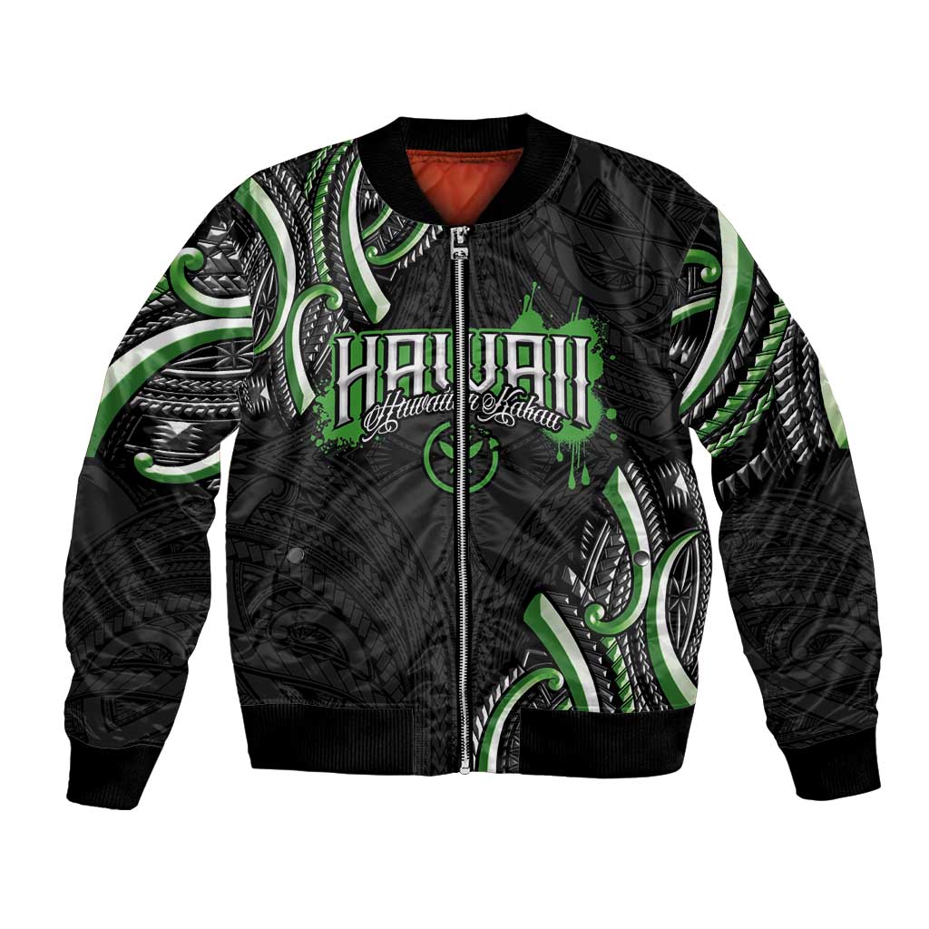 Traditional Art Hawaiian Kakau Tattoos Bomber Jacket Green Color LT03 Unisex Green - Polynesian Pride