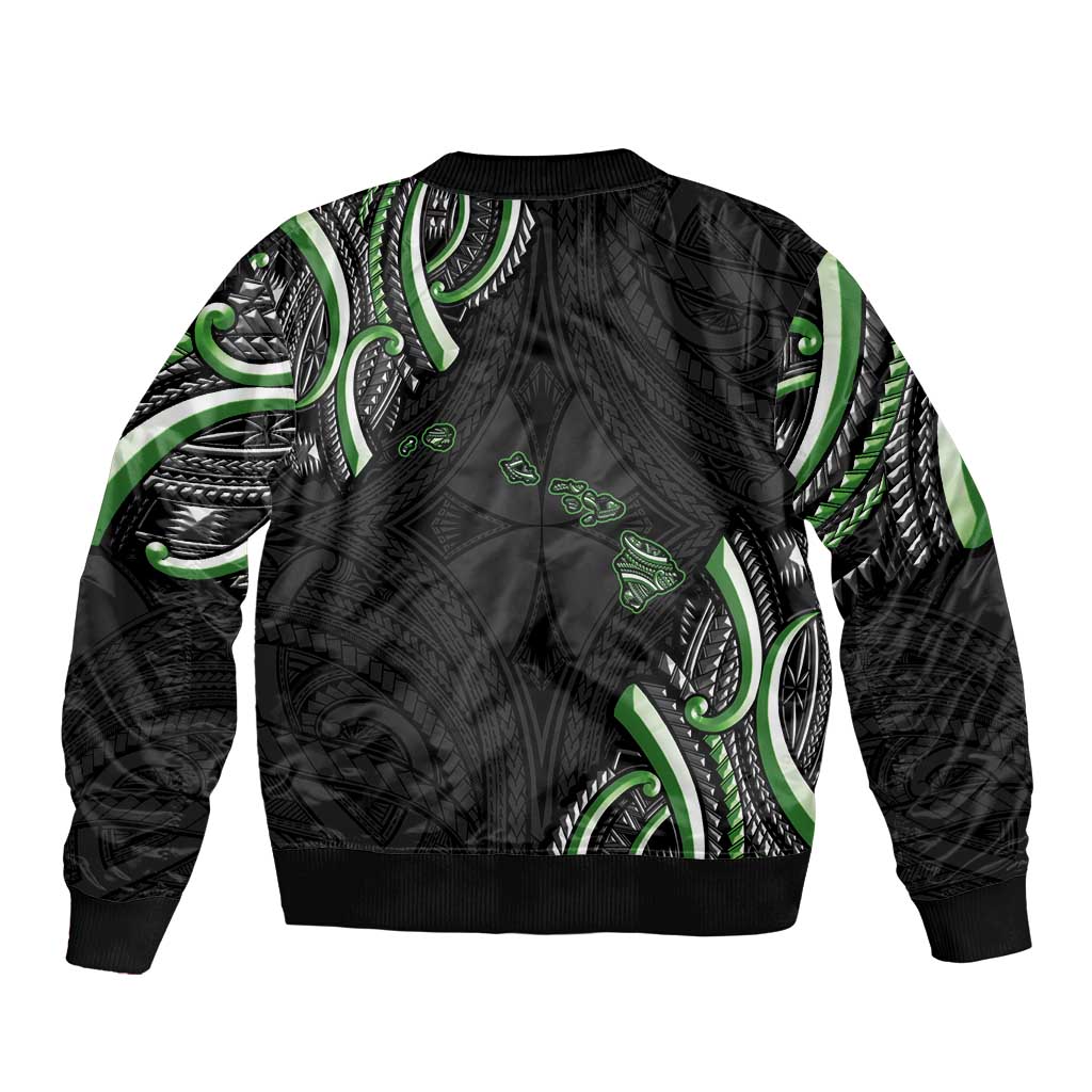Traditional Art Hawaiian Kakau Tattoos Bomber Jacket Green Color LT03 - Polynesian Pride