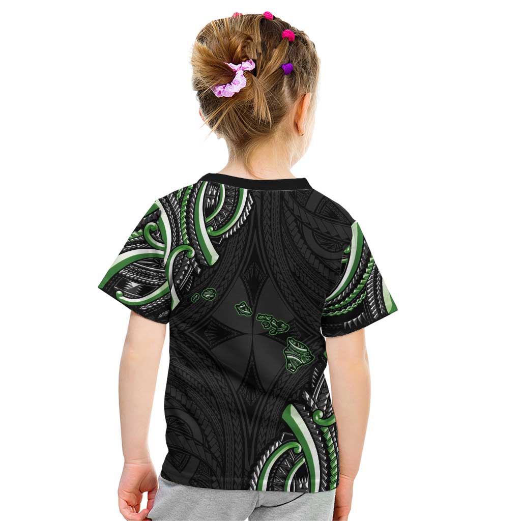 Traditional Art Hawaiian Kakau Tattoos Kid T Shirt Green Color LT03 - Polynesian Pride