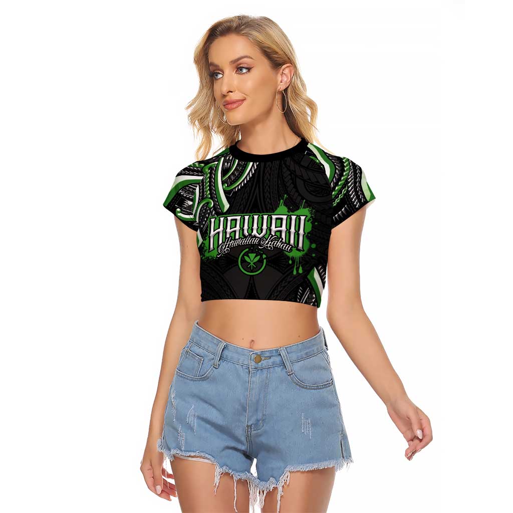 Traditional Art Hawaiian Kakau Tattoos Raglan Cropped T Shirt Green Color LT03 Female Green - Polynesian Pride