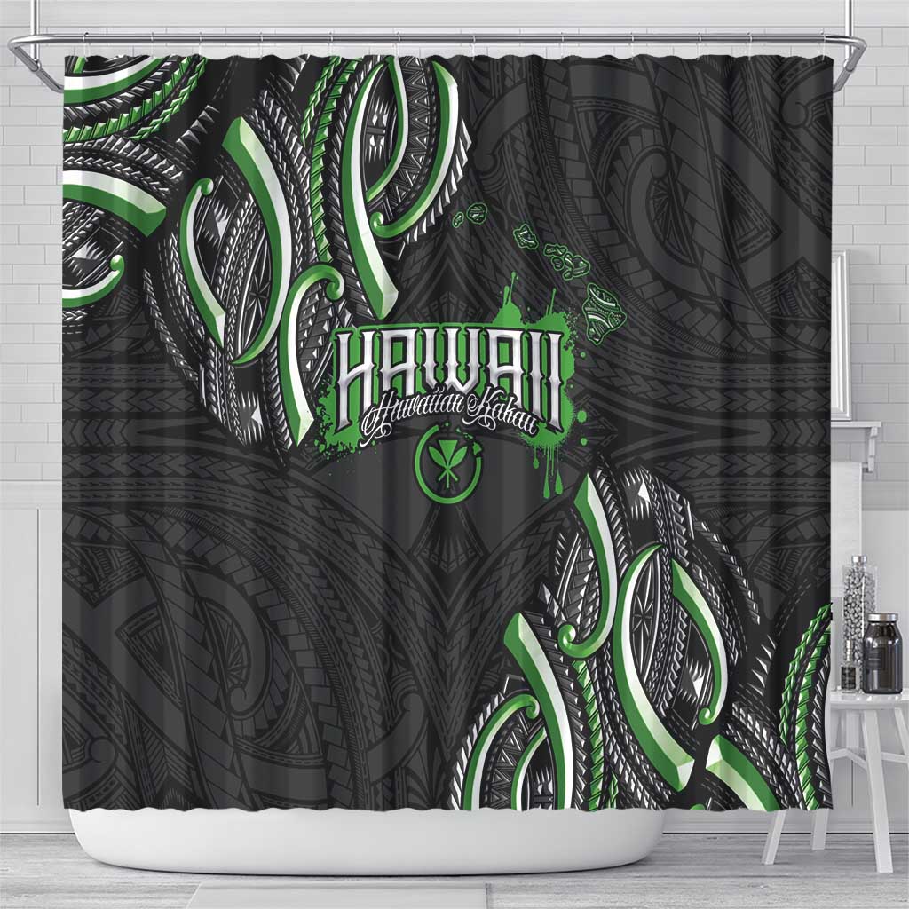Traditional Art Hawaiian Kakau Tattoos Shower Curtain Green Color LT03 - Polynesian Pride