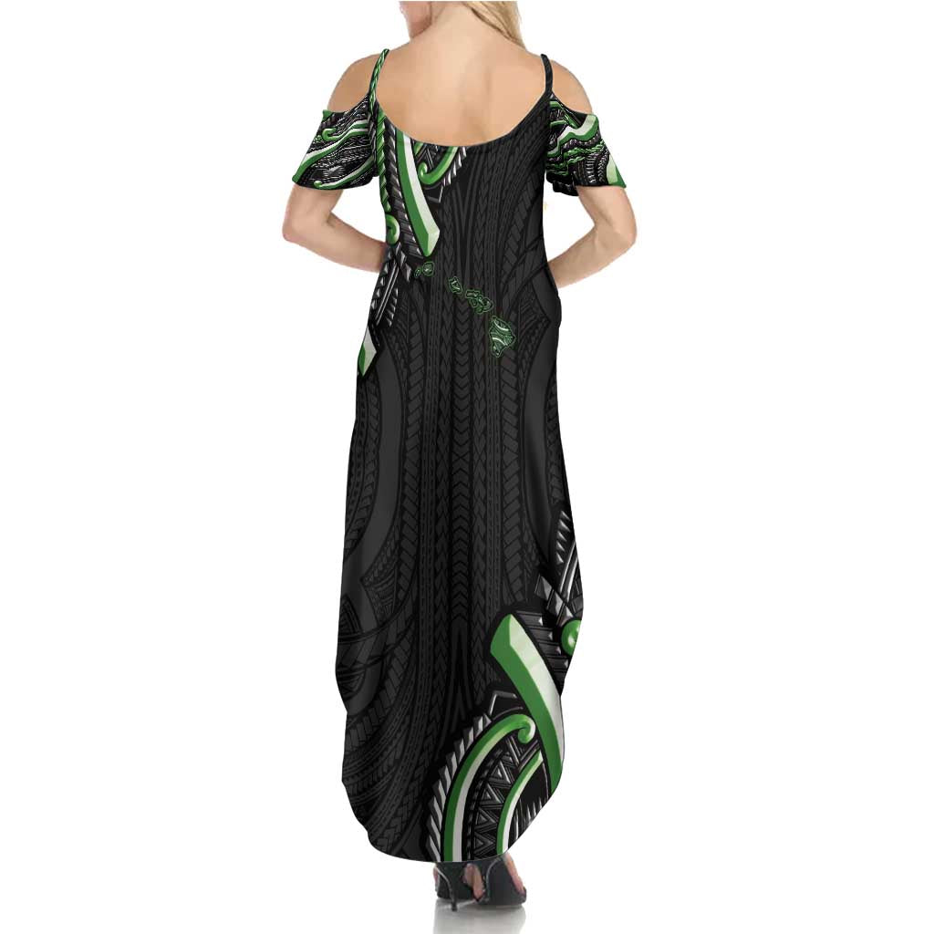 Traditional Art Hawaiian Kakau Tattoos Summer Maxi Dress Green Color LT03 - Polynesian Pride