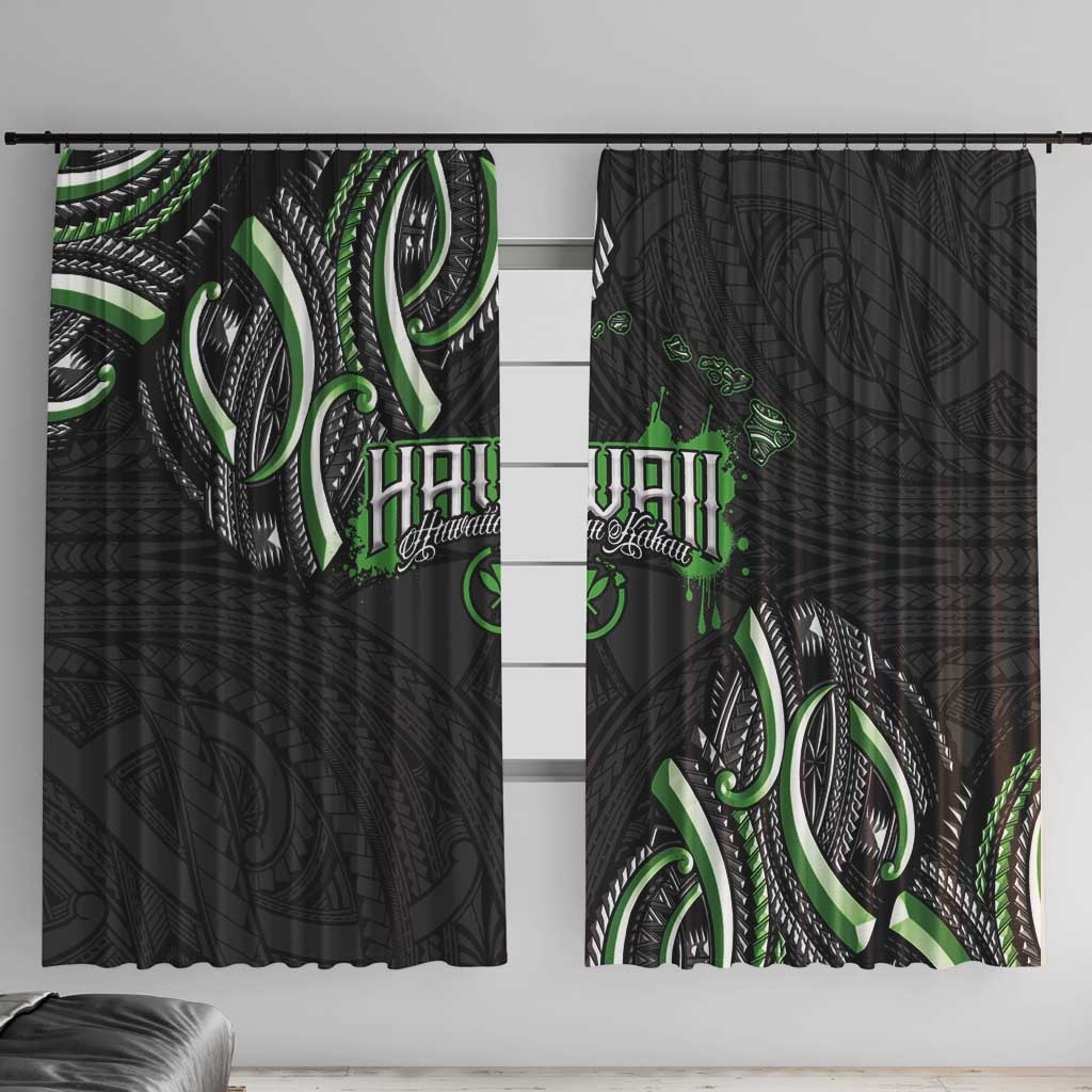 Traditional Art Hawaiian Kakau Tattoos Window Curtain Green Color LT03 With Hooks Green - Polynesian Pride