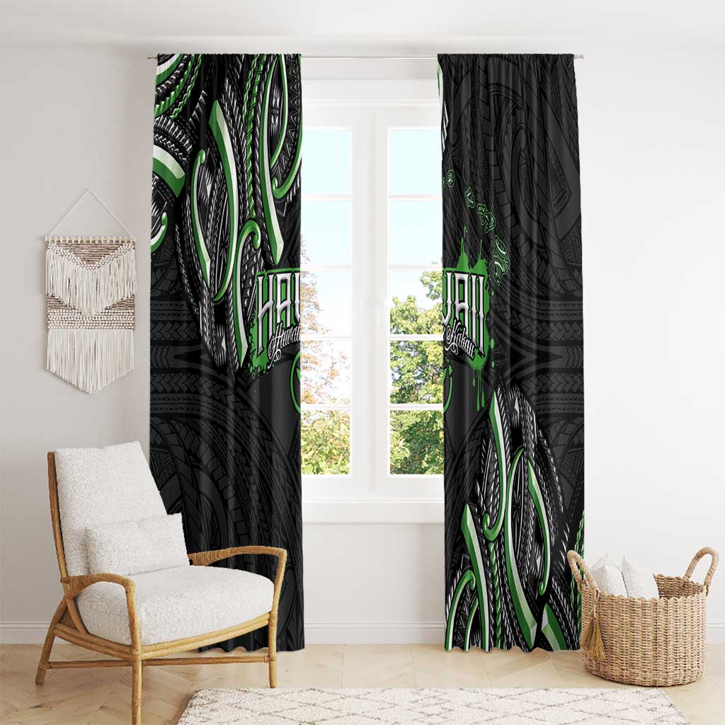 Traditional Art Hawaiian Kakau Tattoos Window Curtain Green Color LT03 - Polynesian Pride