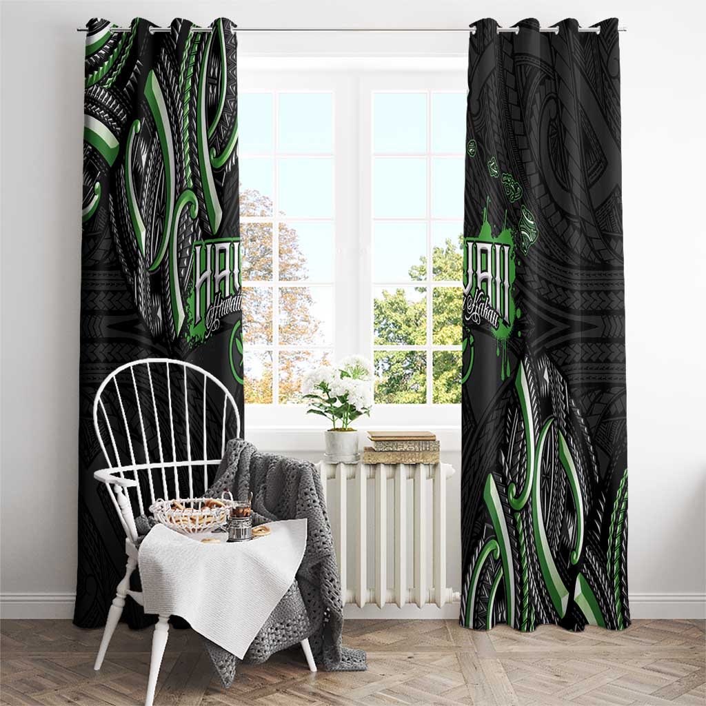 Traditional Art Hawaiian Kakau Tattoos Window Curtain Green Color LT03 - Polynesian Pride