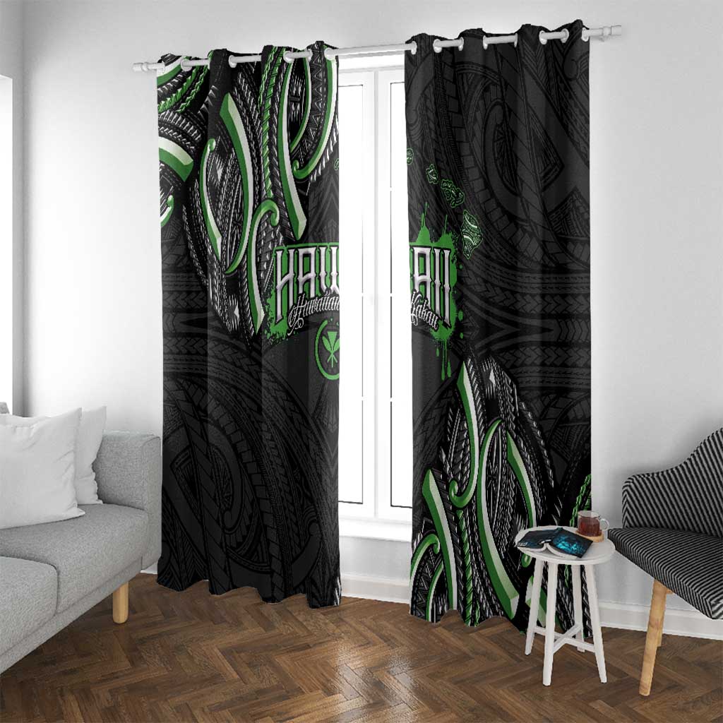 Traditional Art Hawaiian Kakau Tattoos Window Curtain Green Color LT03 With Grommets Green - Polynesian Pride