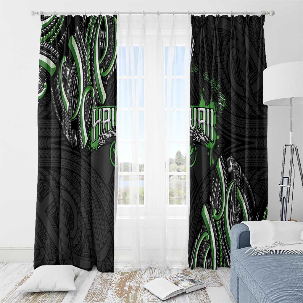 Traditional Art Hawaiian Kakau Tattoos Window Curtain Green Color LT03 - Polynesian Pride