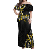 Traditional Art Hawaiian Kakau Tattoos Off Shoulder Maxi Dress Yellow Color LT03 Women Yellow - Polynesian Pride