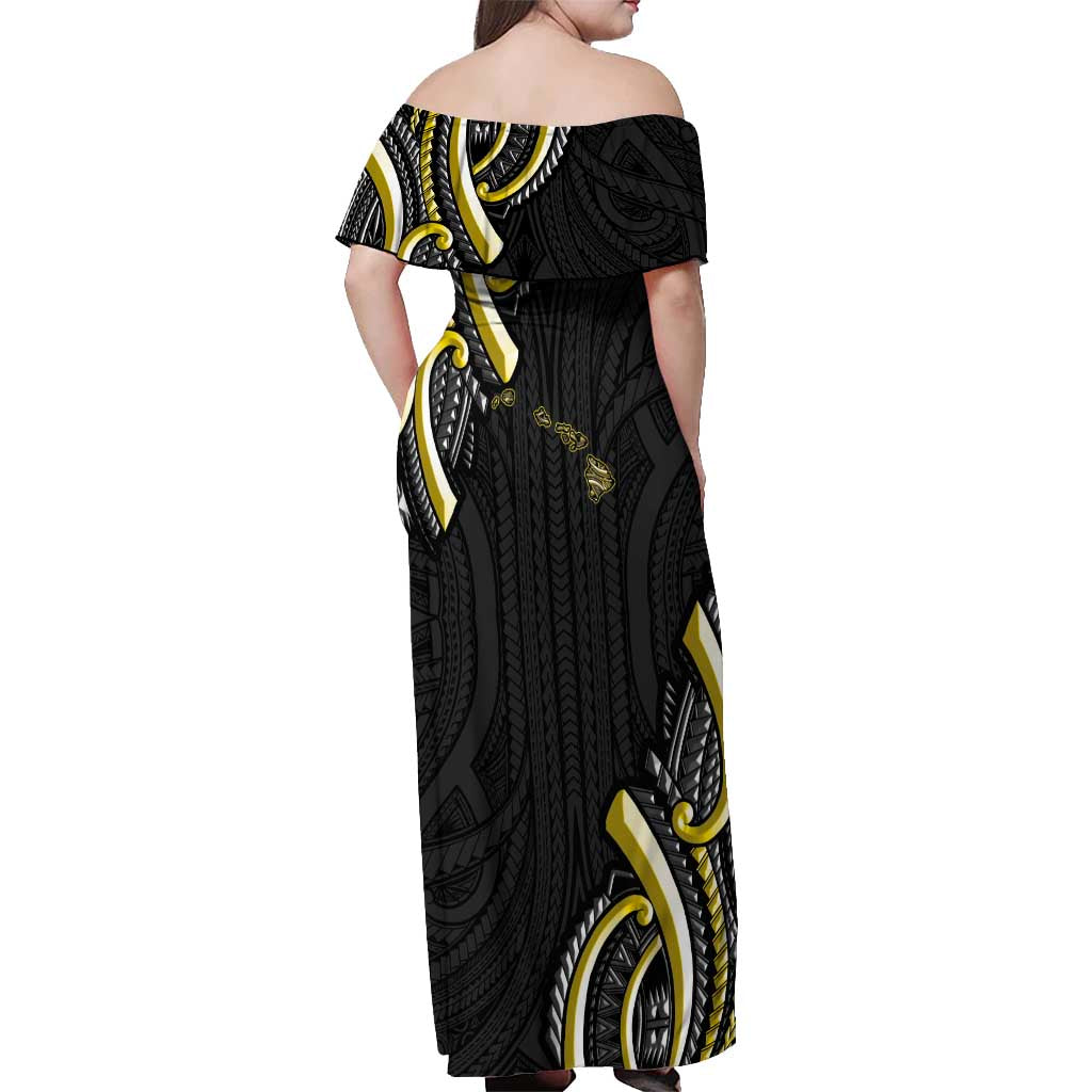 Traditional Art Hawaiian Kakau Tattoos Off Shoulder Maxi Dress Yellow Color LT03 - Polynesian Pride