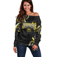 Traditional Art Hawaiian Kakau Tattoos Off Shoulder Sweater Yellow Color LT03 Women Yellow - Polynesian Pride