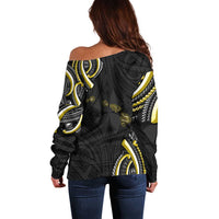 Traditional Art Hawaiian Kakau Tattoos Off Shoulder Sweater Yellow Color LT03 - Polynesian Pride