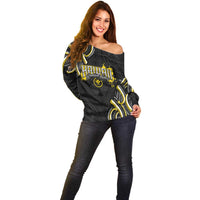 Traditional Art Hawaiian Kakau Tattoos Off Shoulder Sweater Yellow Color LT03 - Polynesian Pride