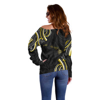 Traditional Art Hawaiian Kakau Tattoos Off Shoulder Sweater Yellow Color LT03 - Polynesian Pride