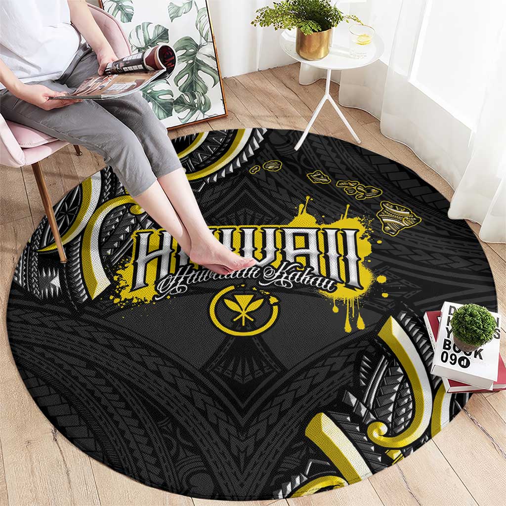Traditional Art Hawaiian Kakau Tattoos Round Carpet Yellow Color LT03 - Polynesian Pride