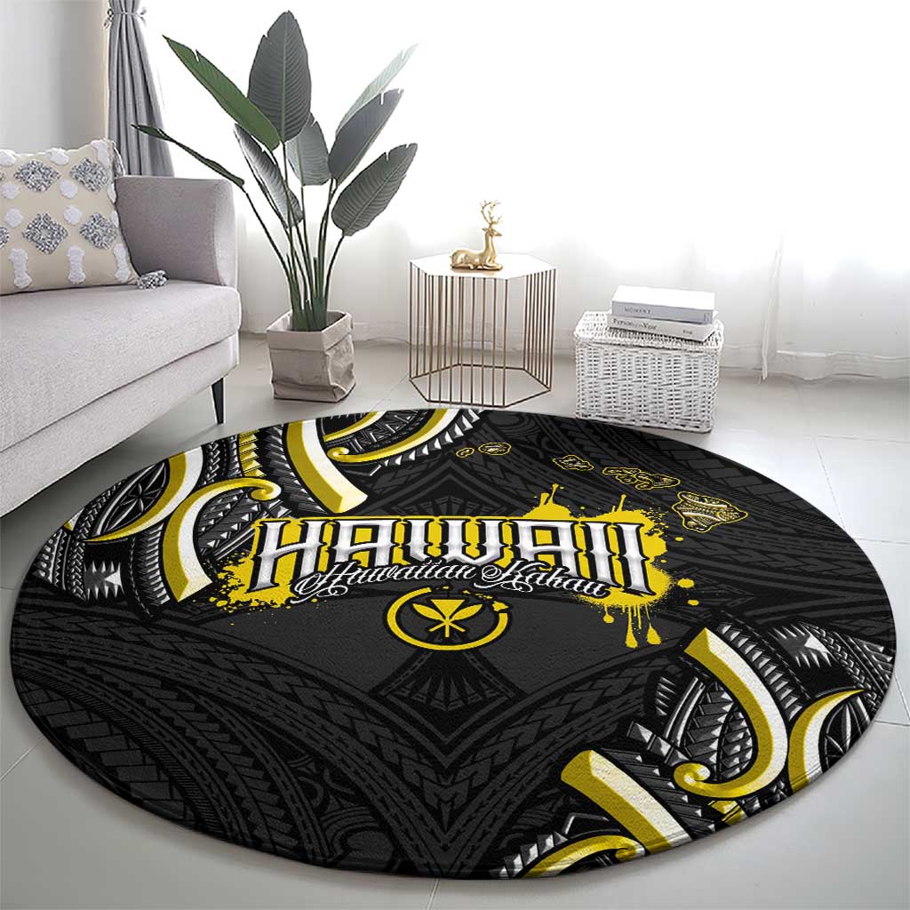 Traditional Art Hawaiian Kakau Tattoos Round Carpet Yellow Color LT03 - Polynesian Pride