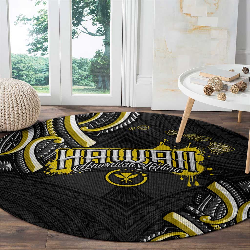 Traditional Art Hawaiian Kakau Tattoos Round Carpet Yellow Color LT03 - Polynesian Pride