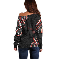 Traditional Art Hawaiian Kakau Tattoos Off Shoulder Sweater Red Color LT03 - Polynesian Pride