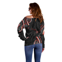 Traditional Art Hawaiian Kakau Tattoos Off Shoulder Sweater Red Color LT03 - Polynesian Pride