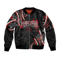 Traditional Art Hawaiian Kakau Tattoos Sleeve Zip Bomber Jacket Red Color LT03 Unisex Red - Polynesian Pride