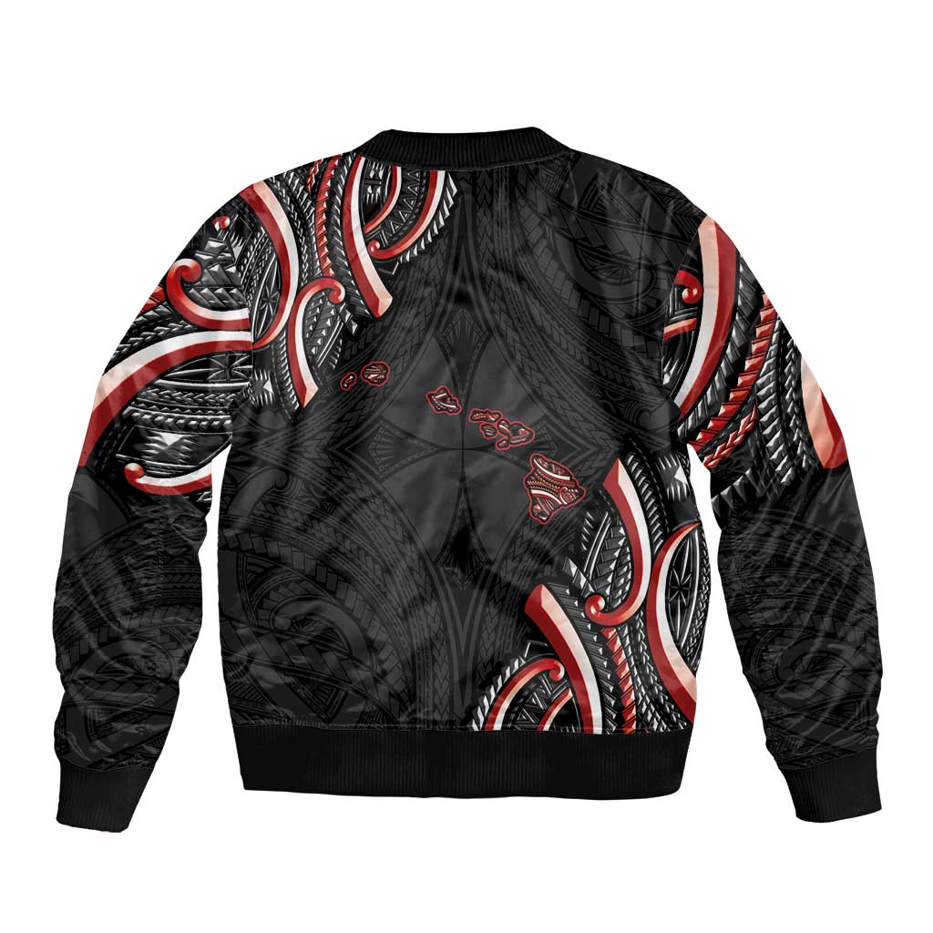 Traditional Art Hawaiian Kakau Tattoos Sleeve Zip Bomber Jacket Red Color LT03 - Polynesian Pride