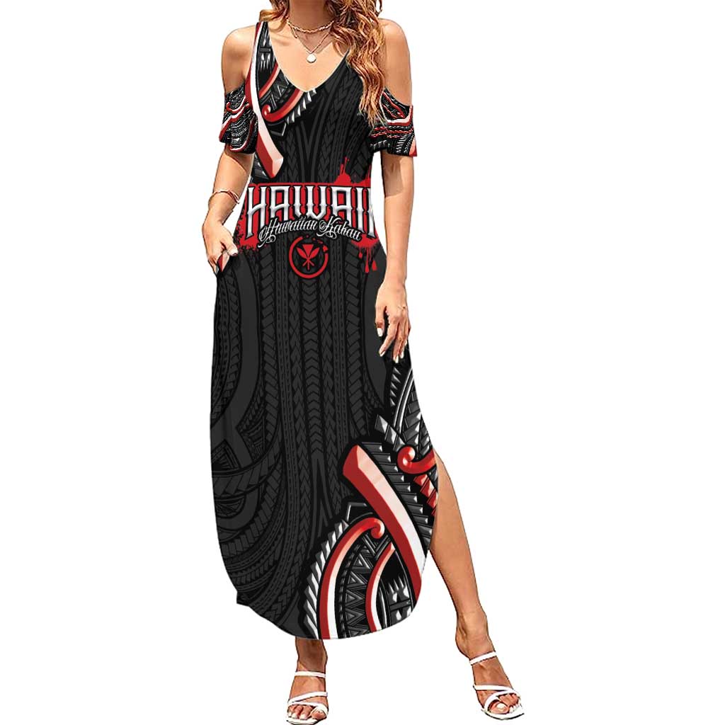 Traditional Art Hawaiian Kakau Tattoos Summer Maxi Dress Red Color LT03 Women Red - Polynesian Pride