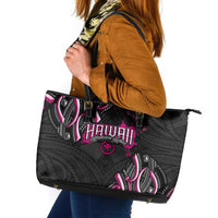 Traditional Art Hawaiian Kakau Tattoos Leather Tote Bag Pink Color LT03 Pink - Polynesian Pride