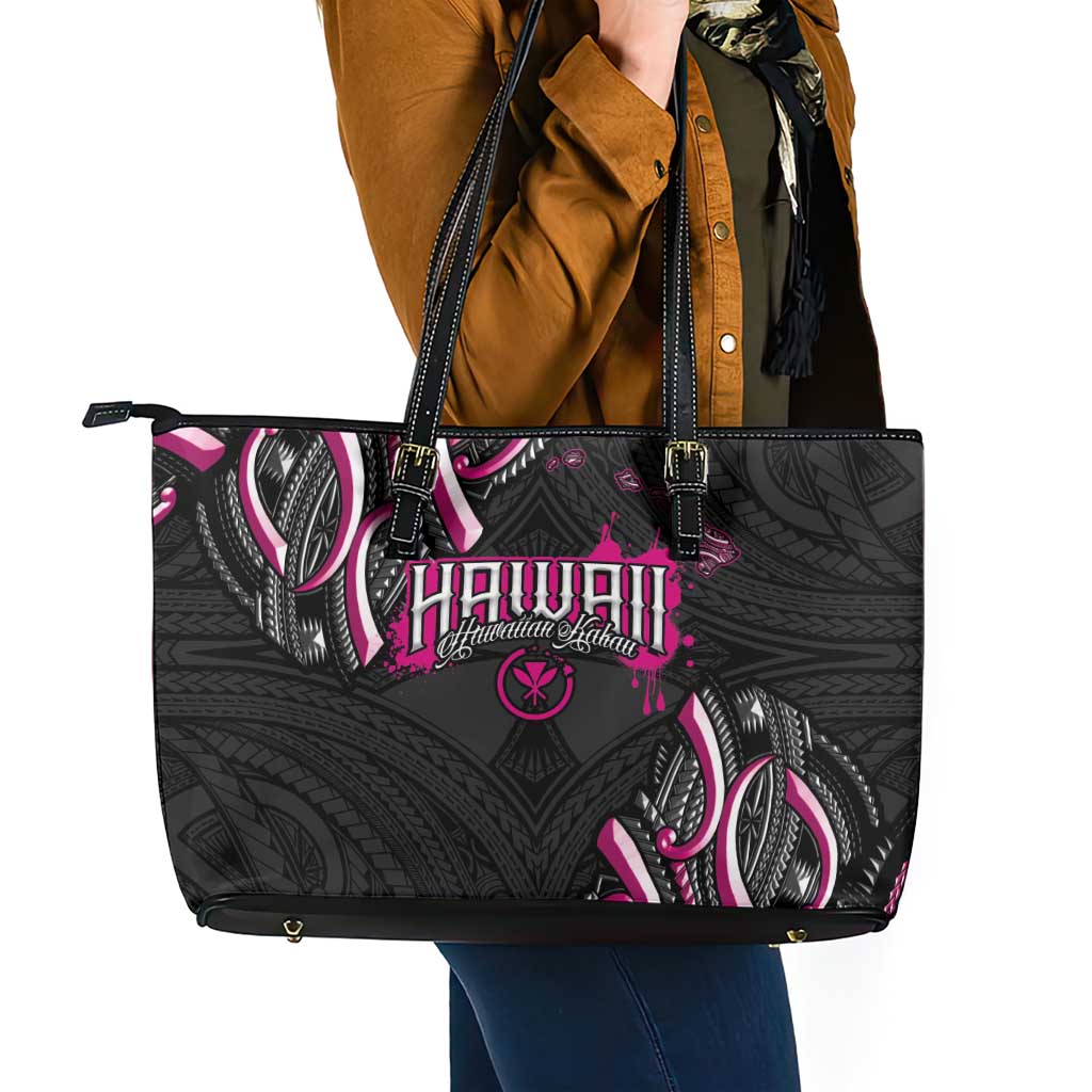 Traditional Art Hawaiian Kakau Tattoos Leather Tote Bag Pink Color LT03 - Polynesian Pride