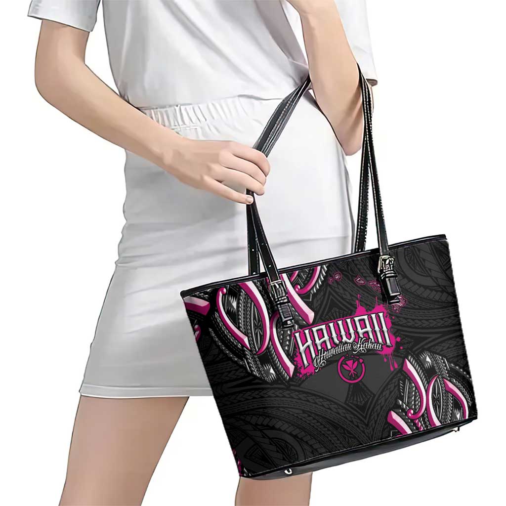 Traditional Art Hawaiian Kakau Tattoos Leather Tote Bag Pink Color LT03 - Polynesian Pride