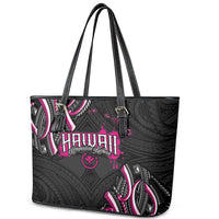 Traditional Art Hawaiian Kakau Tattoos Leather Tote Bag Pink Color LT03 - Polynesian Pride