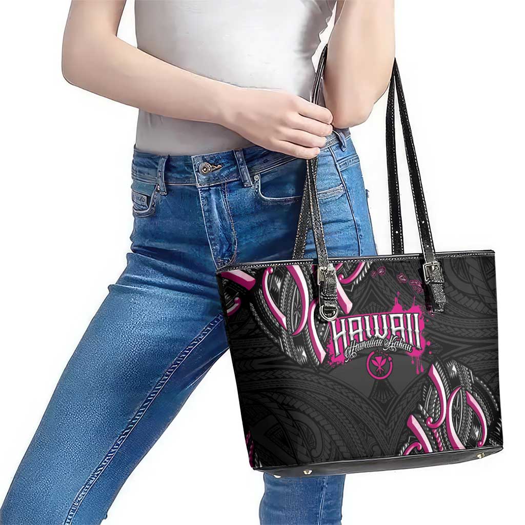 Traditional Art Hawaiian Kakau Tattoos Leather Tote Bag Pink Color LT03 - Polynesian Pride