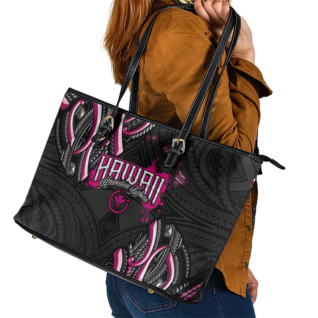 Traditional Art Hawaiian Kakau Tattoos Leather Tote Bag Pink Color LT03 - Polynesian Pride