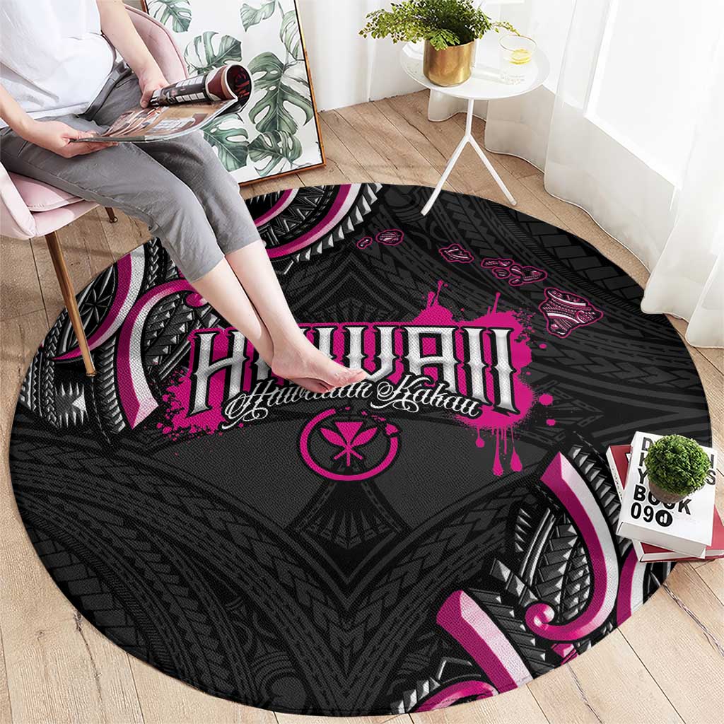 Traditional Art Hawaiian Kakau Tattoos Round Carpet Pink Color LT03 - Polynesian Pride