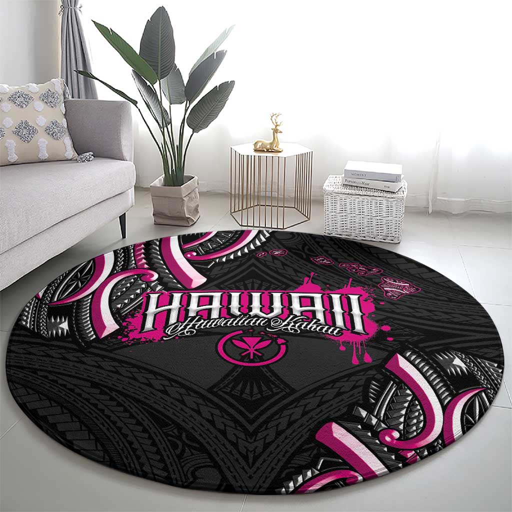 Traditional Art Hawaiian Kakau Tattoos Round Carpet Pink Color LT03 - Polynesian Pride
