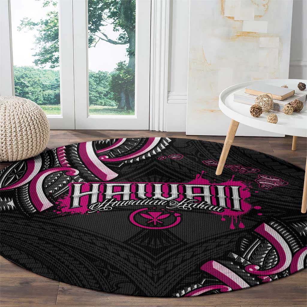 Traditional Art Hawaiian Kakau Tattoos Round Carpet Pink Color LT03 - Polynesian Pride