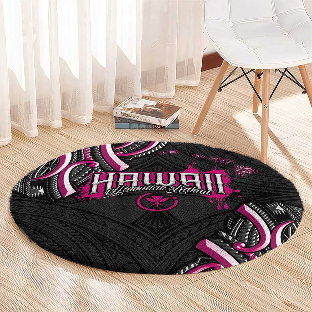 Traditional Art Hawaiian Kakau Tattoos Round Carpet Pink Color LT03 - Polynesian Pride