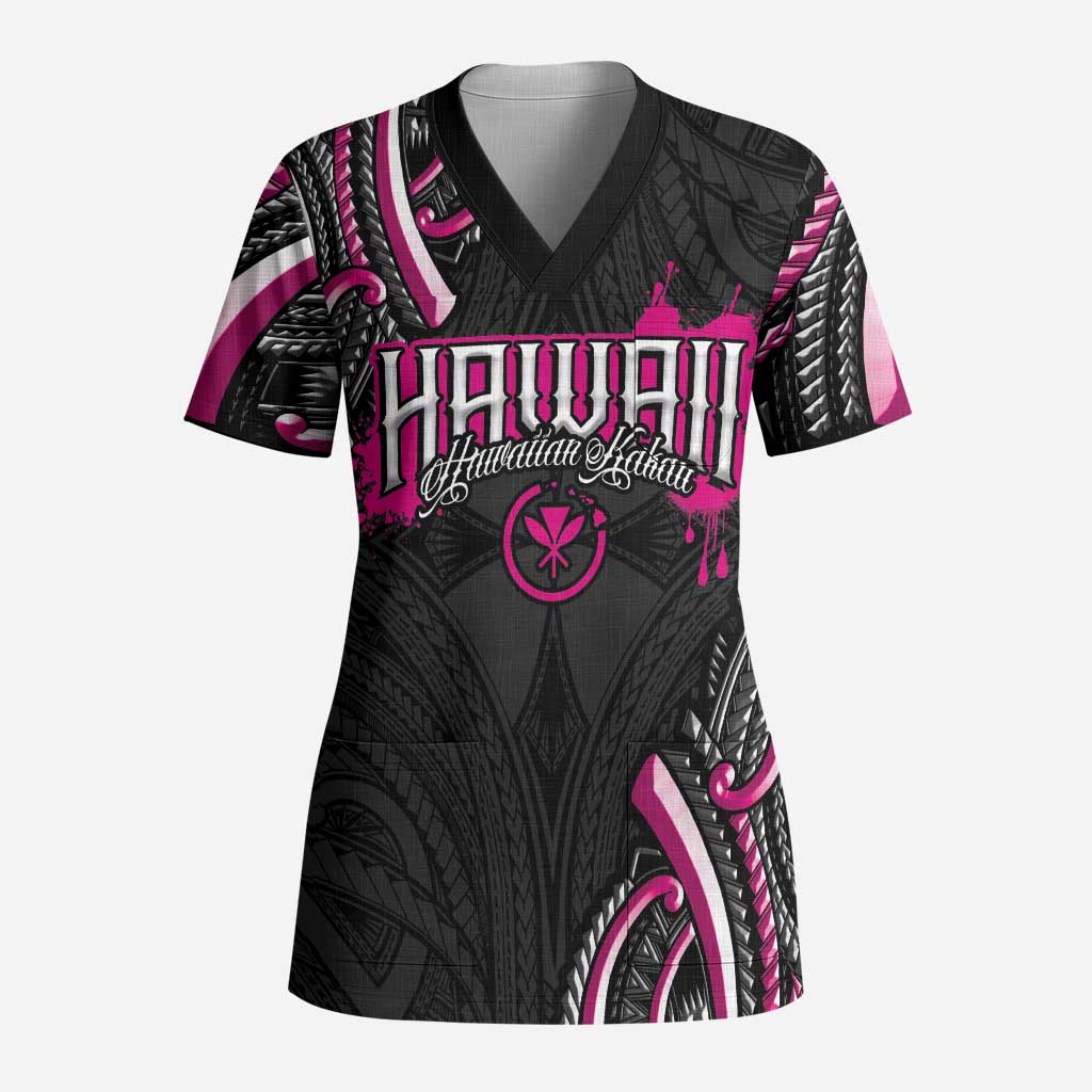 Traditional Art Hawaiian Kakau Tattoos Scrub Top Pink Color LT03 Adult Pink - Polynesian Pride