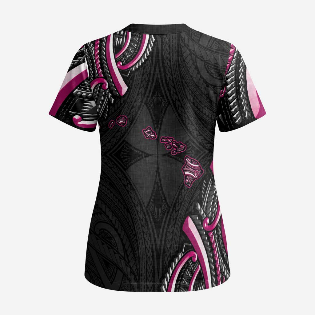 Traditional Art Hawaiian Kakau Tattoos Scrub Top Pink Color LT03 - Polynesian Pride