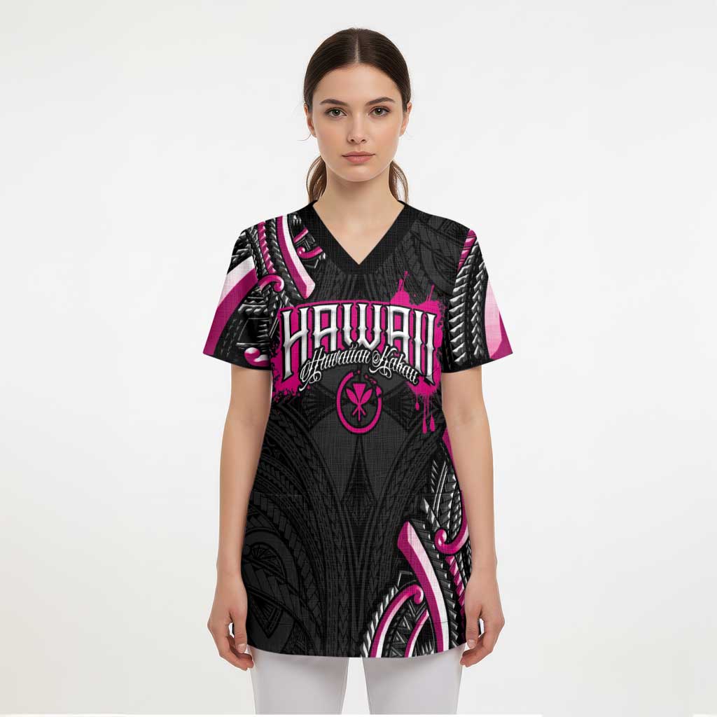 Traditional Art Hawaiian Kakau Tattoos Scrub Top Pink Color LT03 - Polynesian Pride