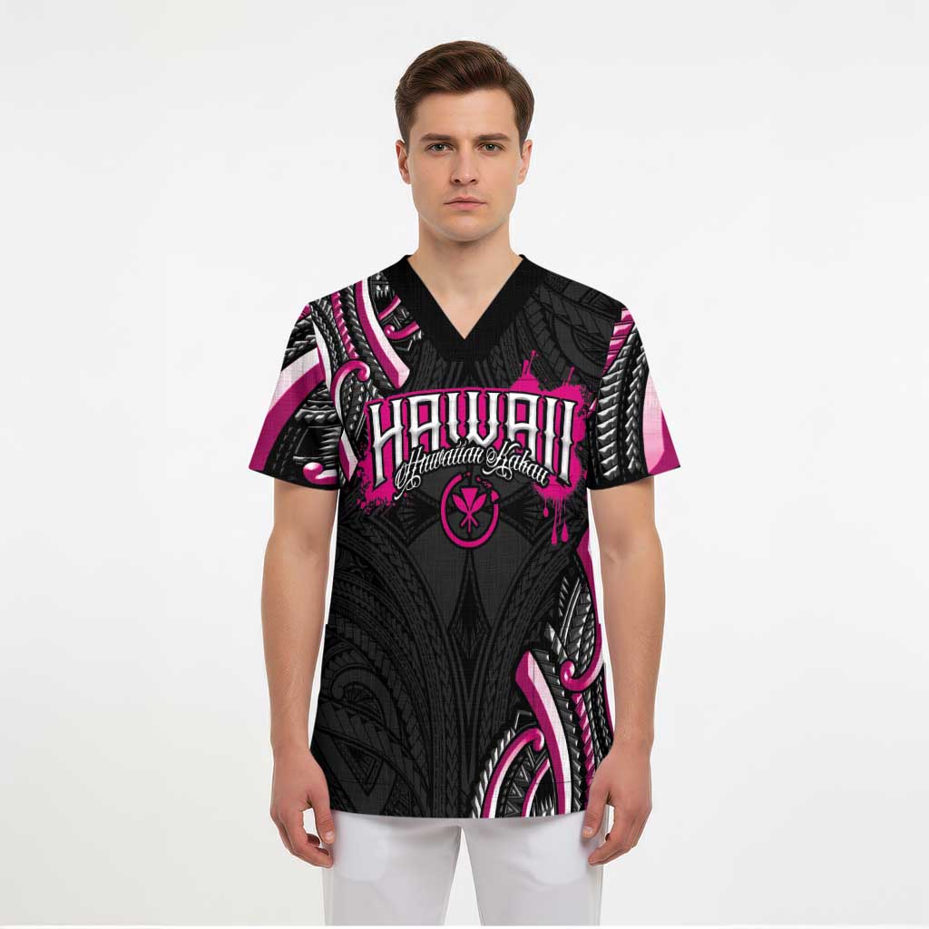 Traditional Art Hawaiian Kakau Tattoos Scrub Top Pink Color LT03 - Polynesian Pride
