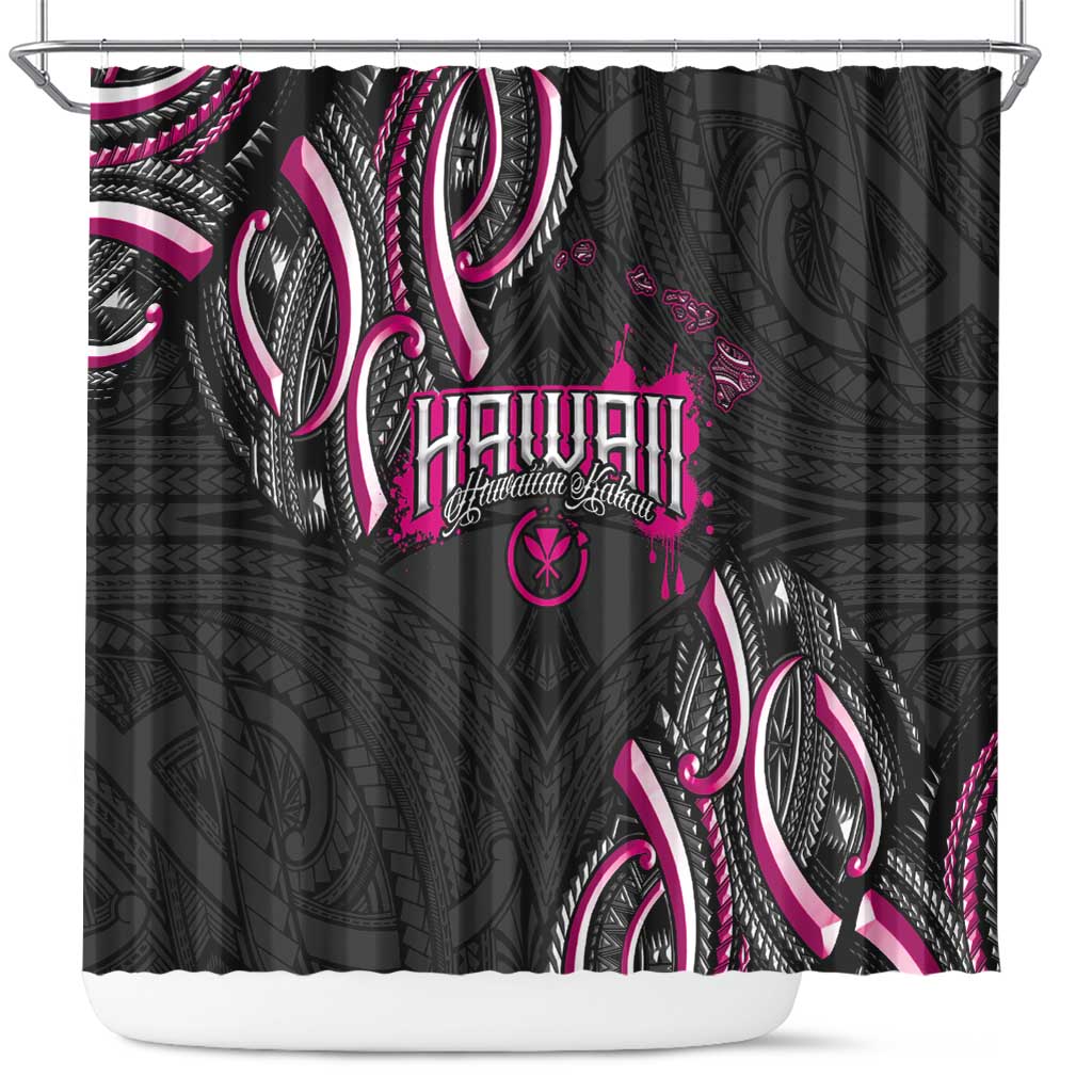 Traditional Art Hawaiian Kakau Tattoos Shower Curtain Pink Color LT03 Pink - Polynesian Pride