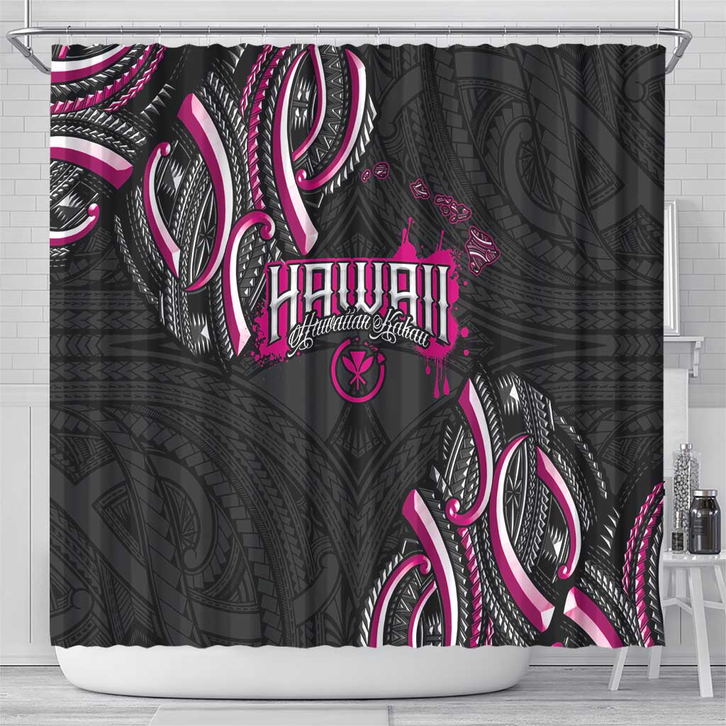 Traditional Art Hawaiian Kakau Tattoos Shower Curtain Pink Color LT03 - Polynesian Pride