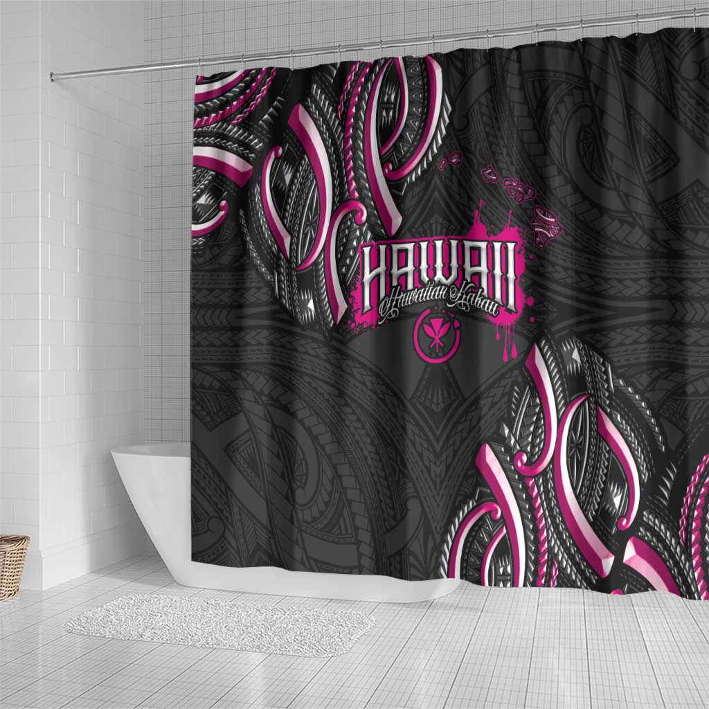 Traditional Art Hawaiian Kakau Tattoos Shower Curtain Pink Color LT03 - Polynesian Pride