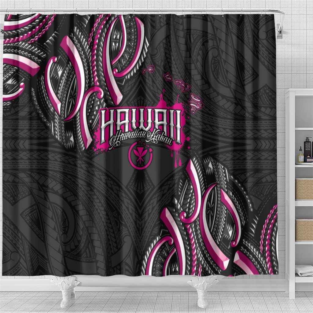 Traditional Art Hawaiian Kakau Tattoos Shower Curtain Pink Color LT03 - Polynesian Pride
