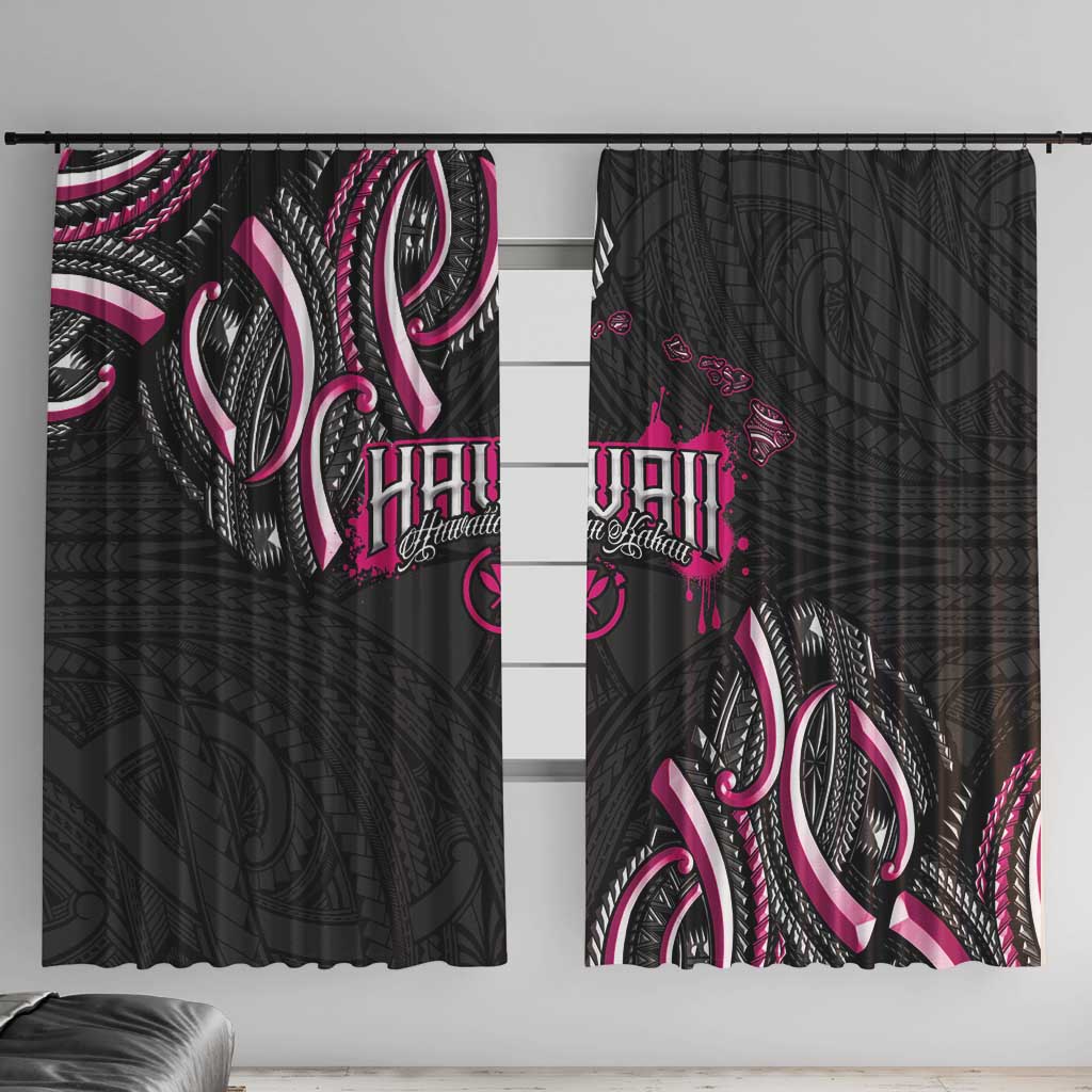 Traditional Art Hawaiian Kakau Tattoos Window Curtain Pink Color LT03 With Hooks Pink - Polynesian Pride